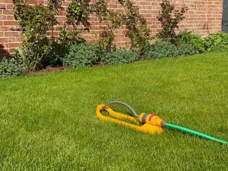 Another lawn watered by sprinkler